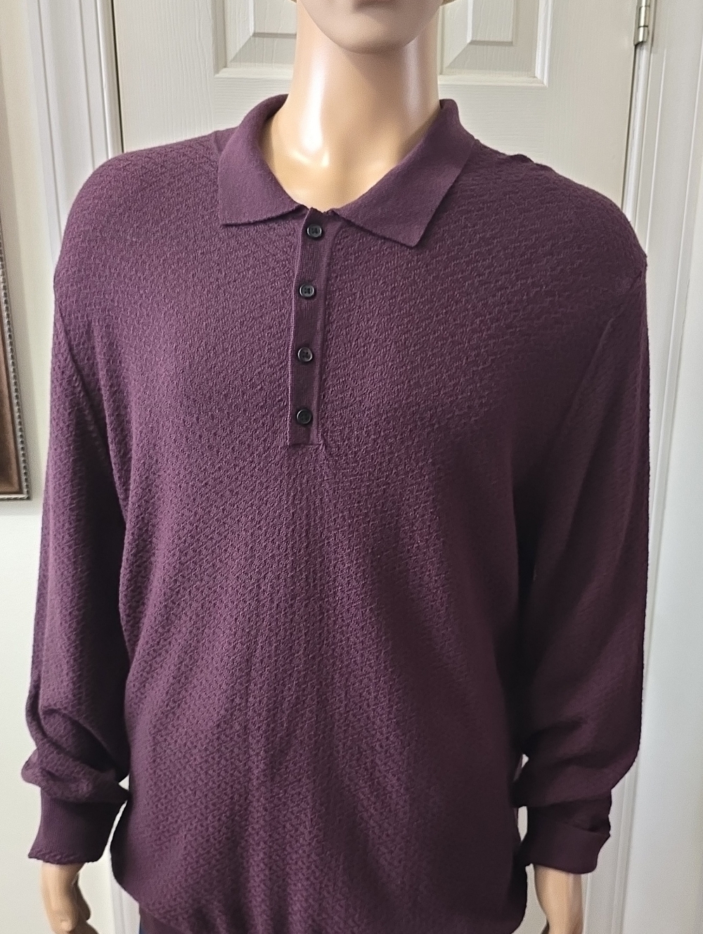 STAFFORD BRAND MEN'S PURPLE LONG SLEEVES SWEATER POLO SIZE XL